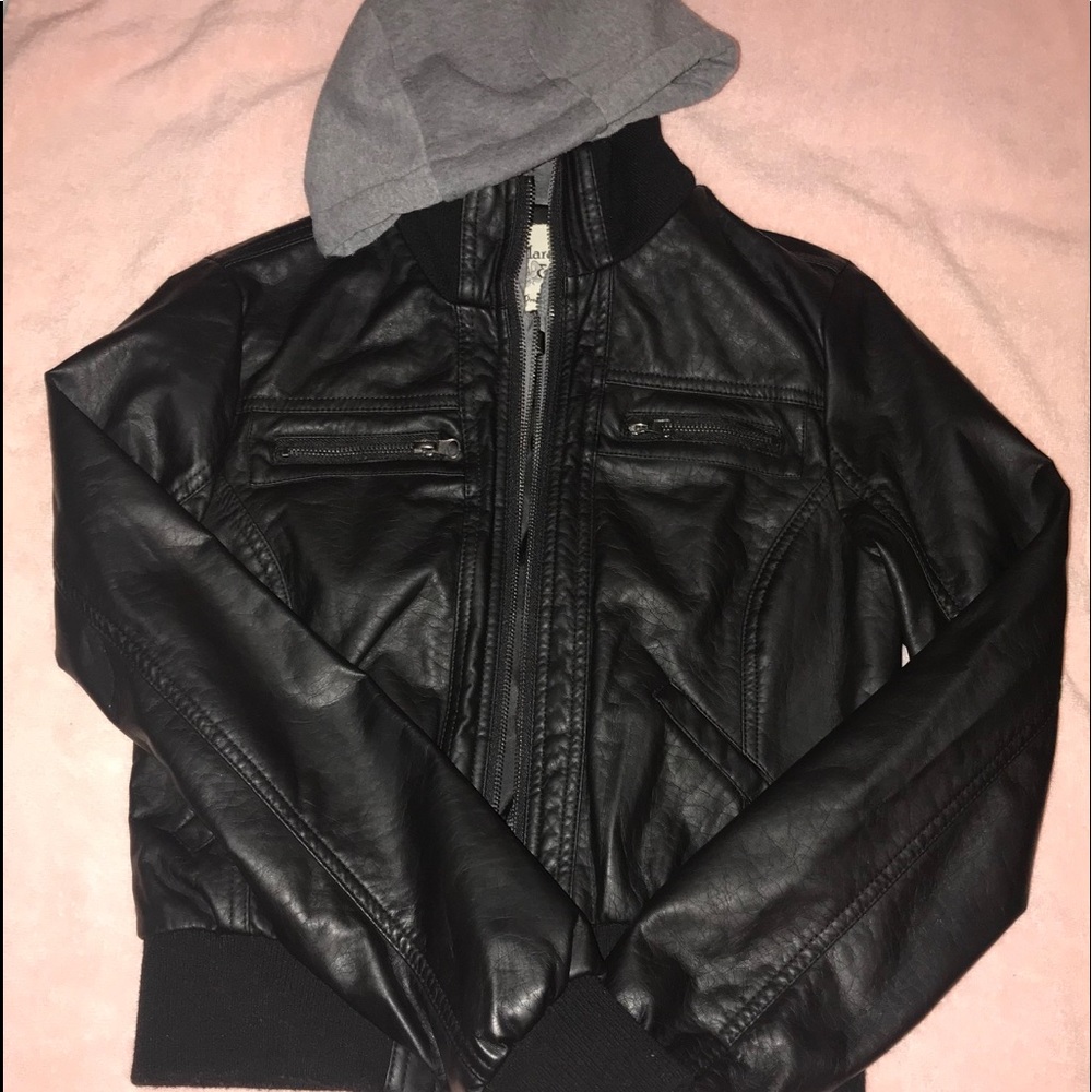 Black Leather Jacket With Hoodie